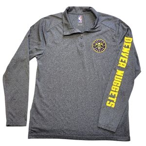 NBA Men's Denver Nuggets Long Sleeve Shirt Gray Size Medium Pullover Top 1/4 Zip
